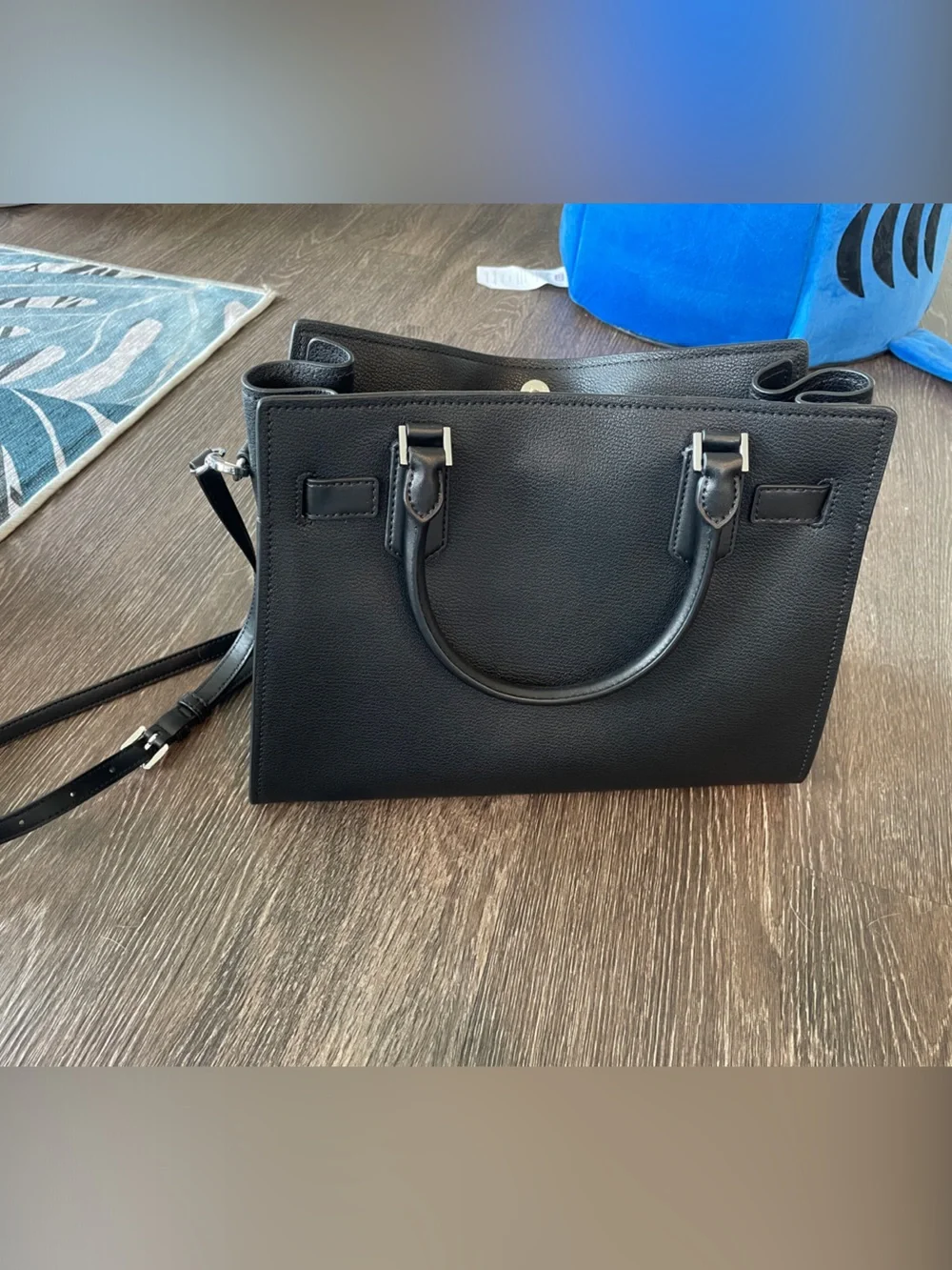Michael Kors Black Leather Shoulder Bag with Silver Hardware